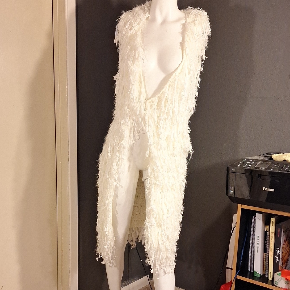 Women's White Fringe Vest